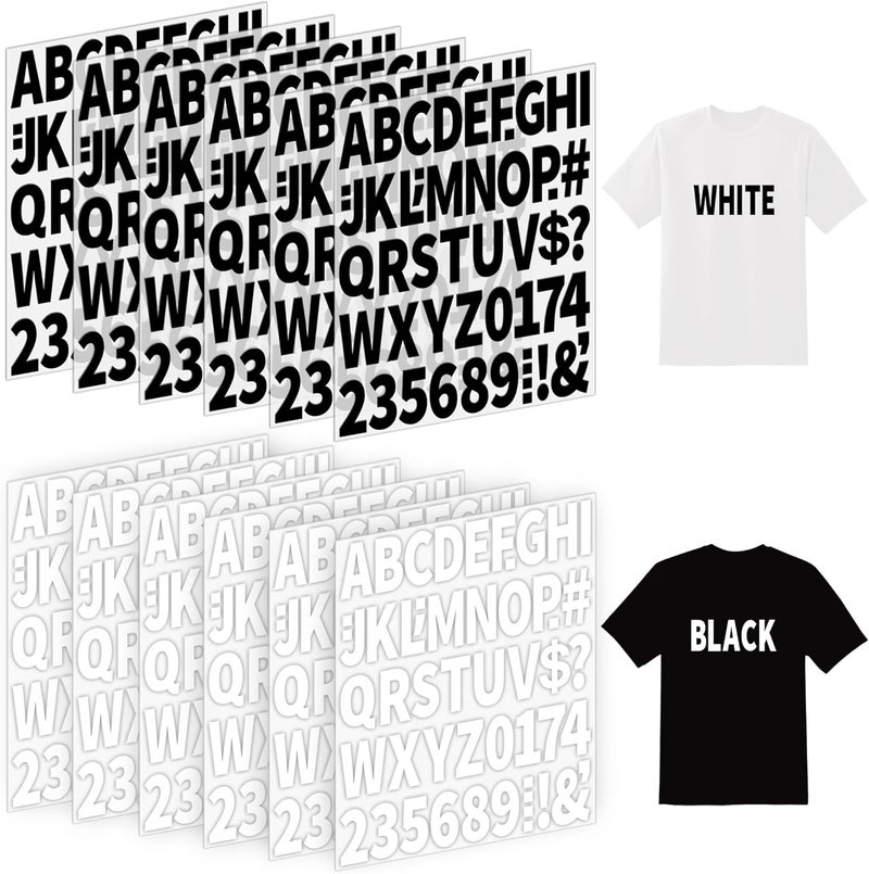 Metsyth 612 PCS 12 Sheets Iron on Letters for Clothing 2 Inch Large Iron on Letters and Numbers Patches with A-Z,0-9 PU Heat Transfer Adhesive Stickers for DIY Clothes Printing Fabric Craft,Black and White - Image 1